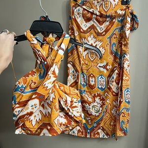 CHRISTIAN SIRIANO BOHEMIAN PRINT SKIRT AND HALTER SET